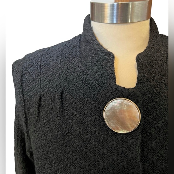 Anthropologie Cross Stitch Heart black Sweater Jacket Abalone shell Y2K Small - Picture 5 of 7